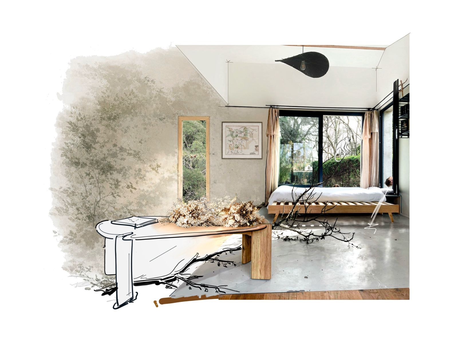 Transformation de l'habitat existant - Intérieur moderne avec éléments naturels. 1 pas de côté architecte